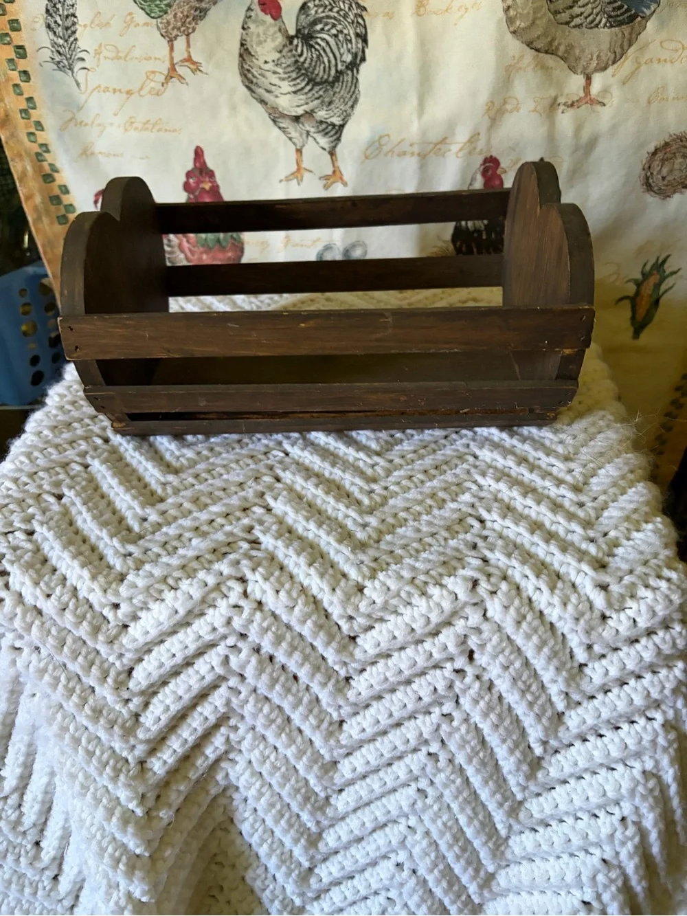 Wooden Slatted Storage Caddy with Heart Accent - Brown